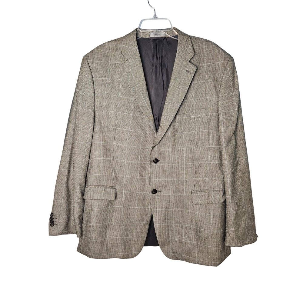 Lauren Ralph Lauren Silk Wool Brown Windowpane Plaid Sports Coat Blazer Mens 48R